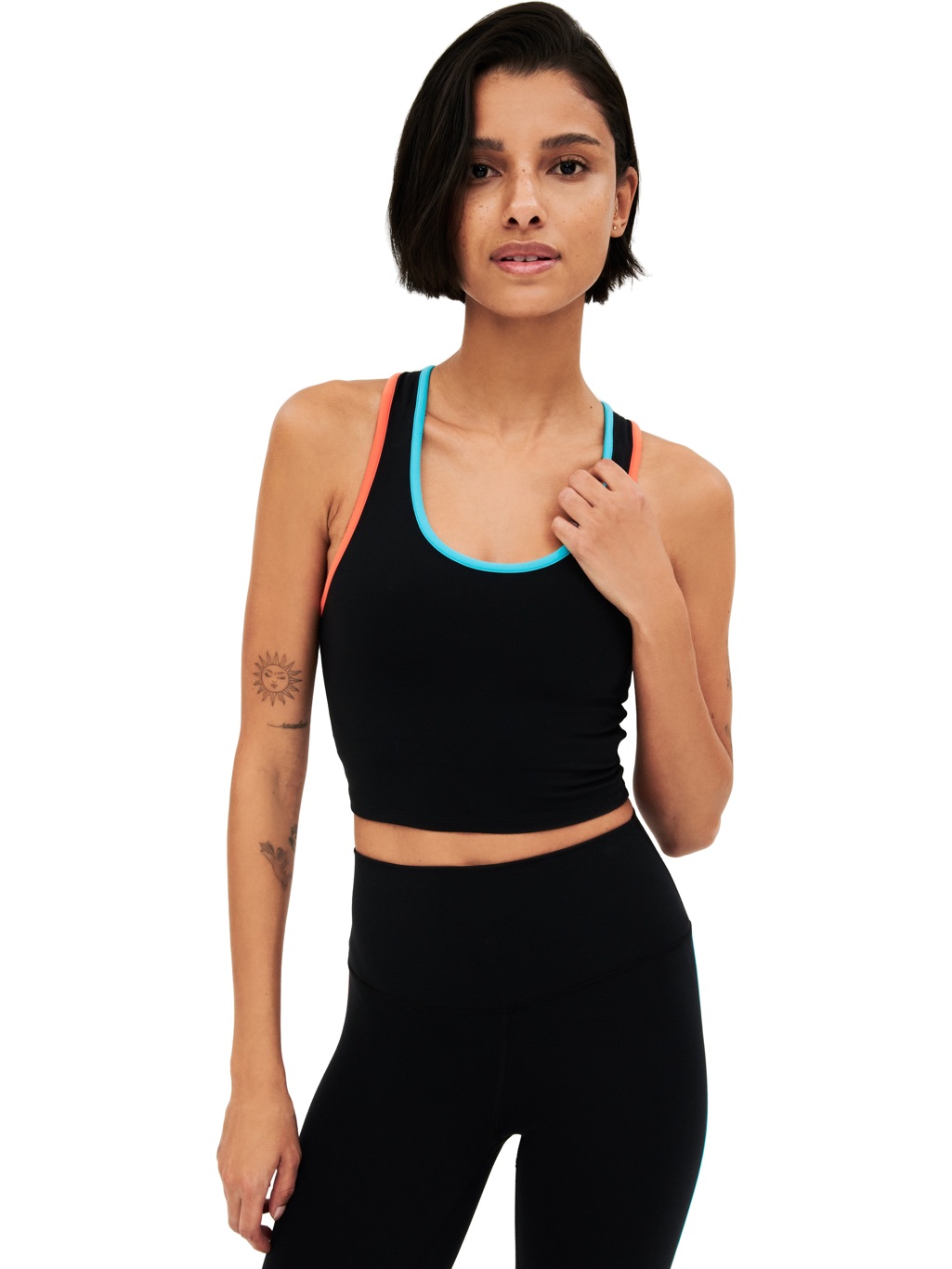 Black Racerback Crop Tank And Leggings With Contrast Trim - Women